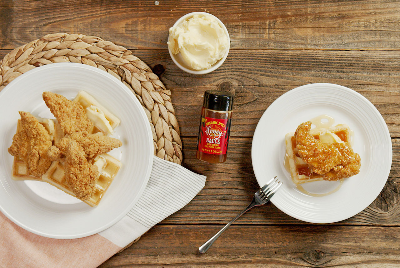 Chicken Waffles With Spicy Honey Butter