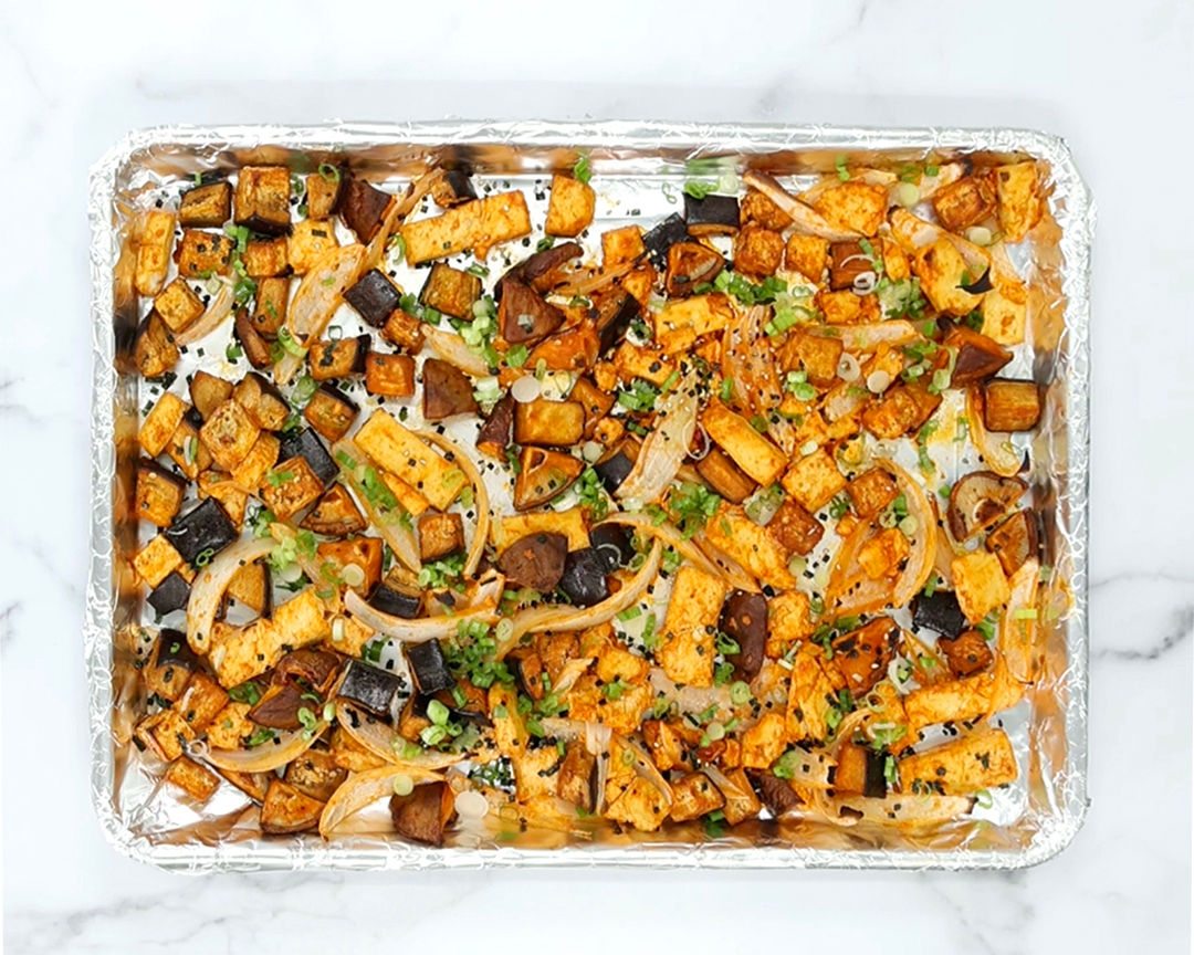 Delightfully Fiery Tofu Sheet Pan