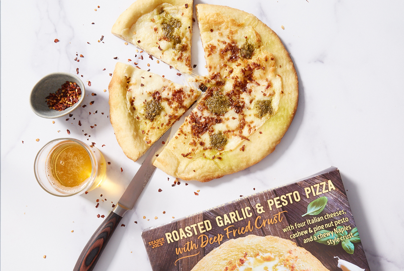Roasted Garlic & Pesto Pizza with Deep Fried Crust
